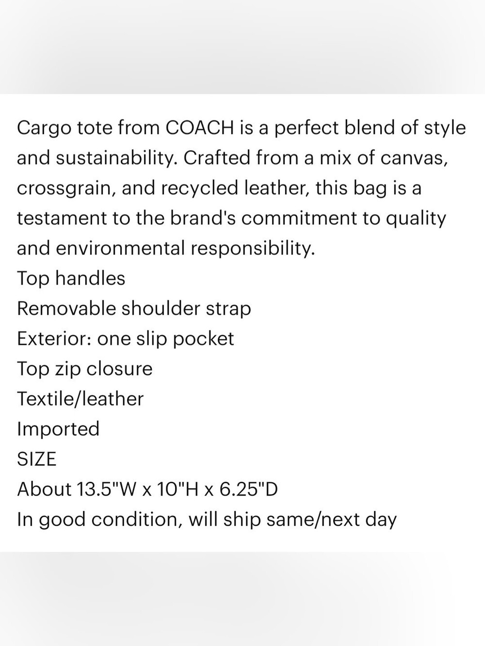 Coach Black Canvas Tote with Tan Embroidered Logo - Picture 7 of 7